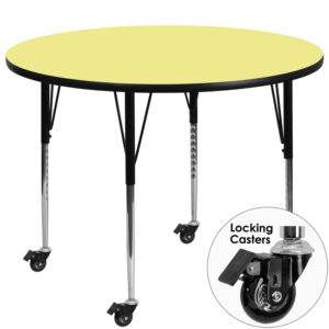 Wholesale Mobile 42'' Round Yellow Thermal Laminate Activity Table - Standard Height Adjustable Legs