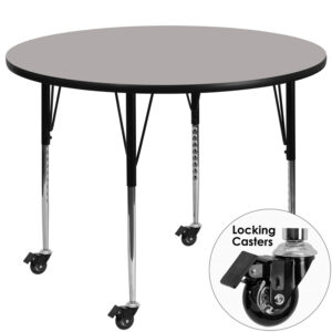 Wholesale Mobile 48'' Round Grey HP Laminate Activity Table - Standard Height Adjustable Legs