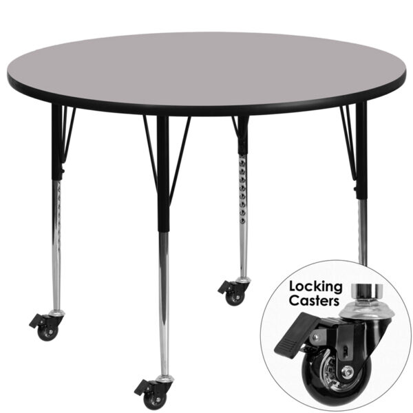 Wholesale Mobile 48'' Round Grey Thermal Laminate Activity Table - Standard Height Adjustable Legs