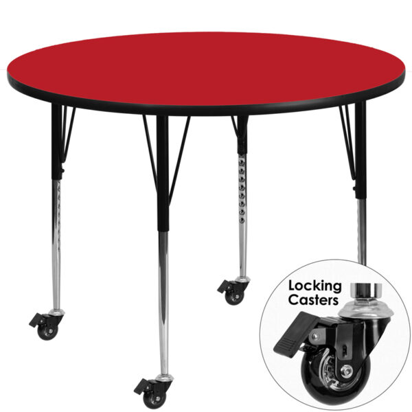 Wholesale Mobile 48'' Round Red HP Laminate Activity Table - Standard Height Adjustable Legs