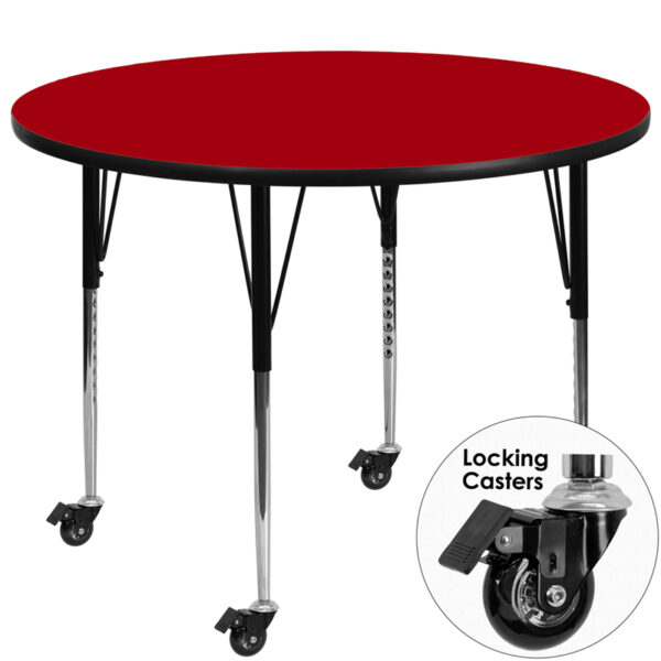 Wholesale Mobile 48'' Round Red Thermal Laminate Activity Table - Standard Height Adjustable Legs
