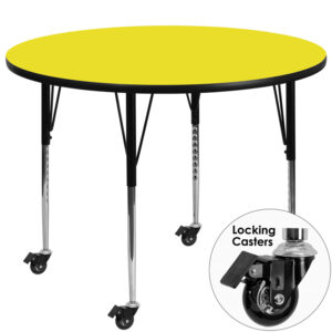 Wholesale Mobile 48'' Round Yellow HP Laminate Activity Table - Standard Height Adjustable Legs