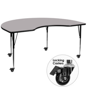 Wholesale Mobile 48''W x 72''L Kidney Grey Thermal Laminate Activity Table - Standard Height Adjustable Legs
