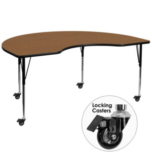 Wholesale Mobile 48''W x 72''L Kidney Oak Thermal Laminate Activity Table - Standard Height Adjustable Legs
