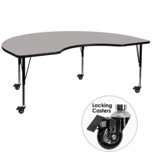 Wholesale Mobile 48''W x 96''L Kidney Grey HP Laminate Activity Table - Height Adjustable Short Legs