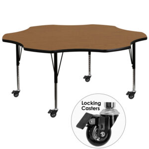 Wholesale Mobile 60'' Flower Oak Thermal Laminate Activity Table - Height Adjustable Short Legs