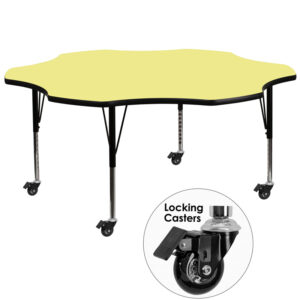 Wholesale Mobile 60'' Flower Yellow Thermal Laminate Activity Table - Height Adjustable Short Legs