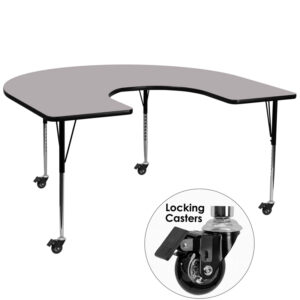 Wholesale Mobile 60''W x 66''L Horseshoe Grey Thermal Laminate Activity Table - Standard Height Adjustable Legs