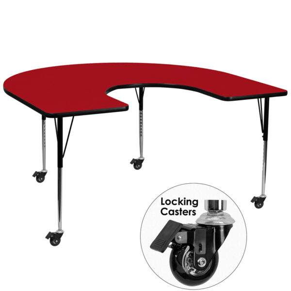 Wholesale Mobile 60''W x 66''L Horseshoe Red Thermal Laminate Activity Table - Standard Height Adjustable Legs