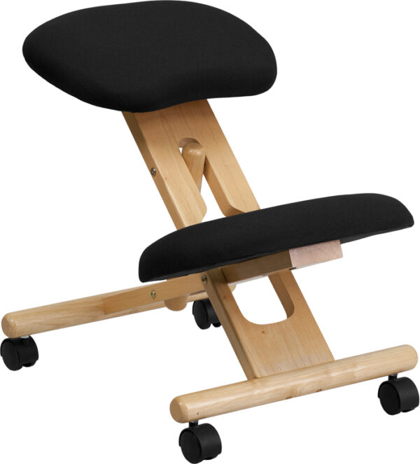 Wholesale Mobile Wooden Ergonomic Kneeling Office Chair in Black Fabric