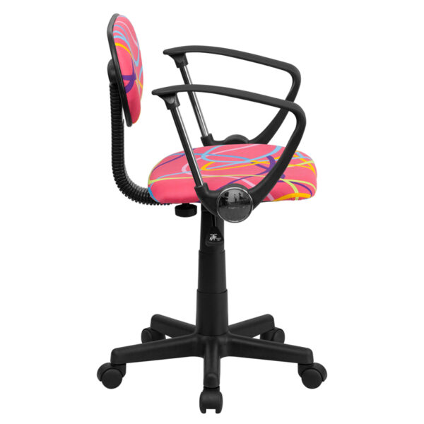 Lowest Price Multi-Colored Swirl Printed Pink Swivel Task Office Chair with Arms
