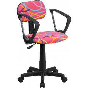 Wholesale Multi-Colored Swirl Printed Pink Swivel Task Office Chair with Arms