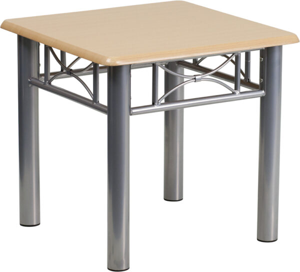 Wholesale Natural Laminate End Table with Silver Steel Frame