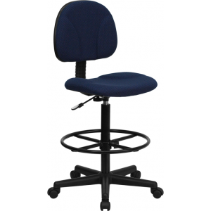 Wholesale Navy Blue Patterned Fabric Drafting Chair (Cylinders: 22.5''-27''H or 26''-30.5''H)