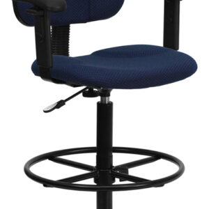 Wholesale Navy Blue Patterned Fabric Drafting Chair with Adjustable Arms (Cylinders: 22.5''-27''H or 26''-30.5''H)