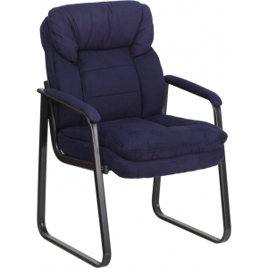 Wholesale Navy Microfiber Executive Side Reception Chair with Lumbar Support and Sled Base
