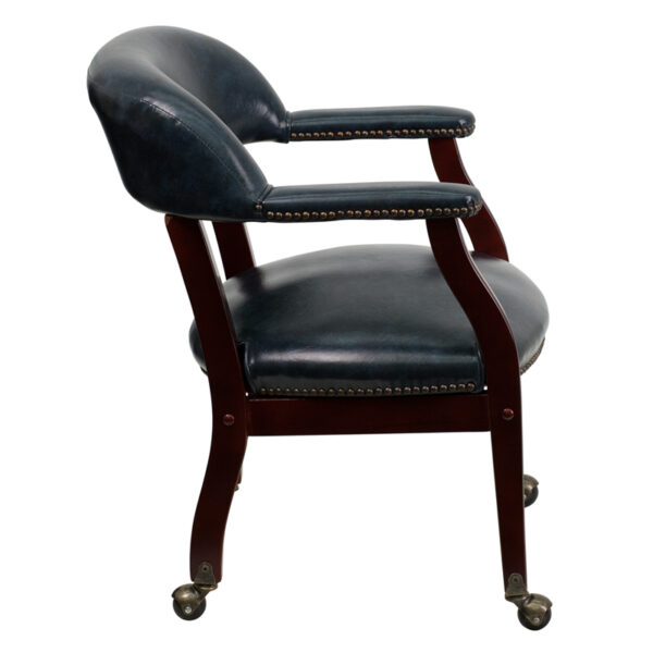 Lowest Price Navy Vinyl Luxurious Conference Chair with Accent Nail Trim and Casters