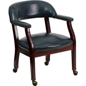 Wholesale Navy Vinyl Luxurious Conference Chair with Accent Nail Trim and Casters