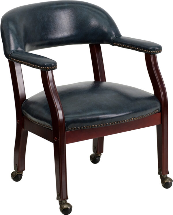 Wholesale Navy Vinyl Luxurious Conference Chair with Accent Nail Trim and Casters