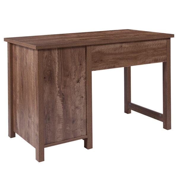 Contemporary Style Oak Desk with Metal Drawers