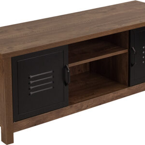 Wholesale New Lancaster Collection Crosscut Oak Wood Grain Finish Storage Bench with Metal Cabinet Doors