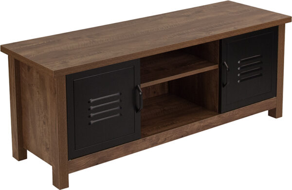 Wholesale New Lancaster Collection Crosscut Oak Wood Grain Finish Storage Bench with Metal Cabinet Doors