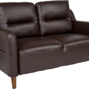 Wholesale Newton Hill Upholstered Bustle Back Loveseat in Brown Leather