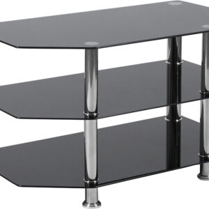 Wholesale North Beach Black Glass TV Stand with Stainless Steel Metal Frame