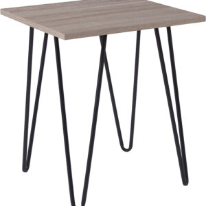Wholesale Oak Park Collection Driftwood Wood Grain Finish End Table with Black Metal Legs