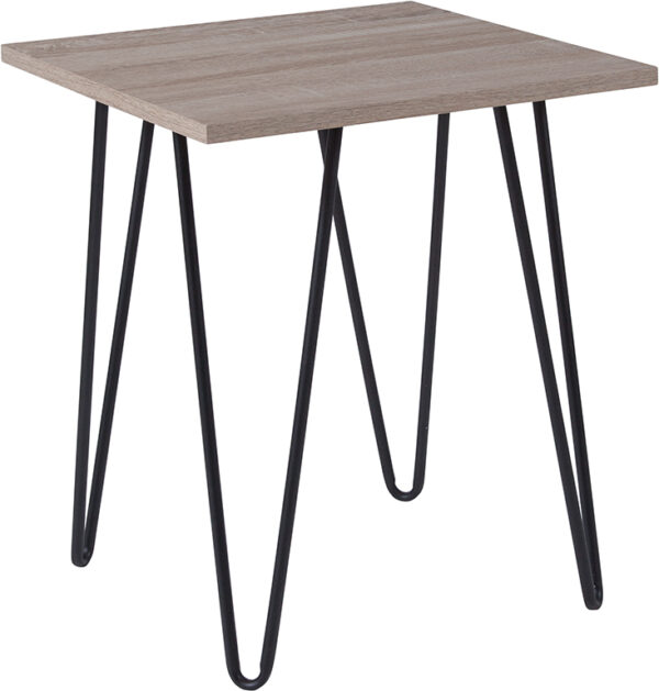 Wholesale Oak Park Collection Driftwood Wood Grain Finish End Table with Black Metal Legs