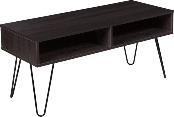 Wholesale Oak Park Collection Driftwood Wood Grain Finish TV Stand with Black Metal Legs
