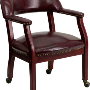 Wholesale Oxblood Vinyl Luxurious Conference Chair with Accent Nail Trim and Casters