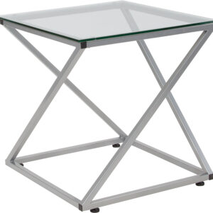Wholesale Park Avenue Collection Glass End Table with Contemporary Steel Design