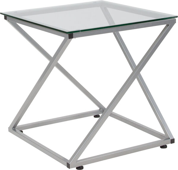 Wholesale Park Avenue Collection Glass End Table with Contemporary Steel Design