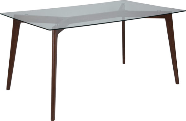 Wholesale Parkside 35.25" x 59" Rectangular Solid Walnut Wood Table with Clear Glass Top