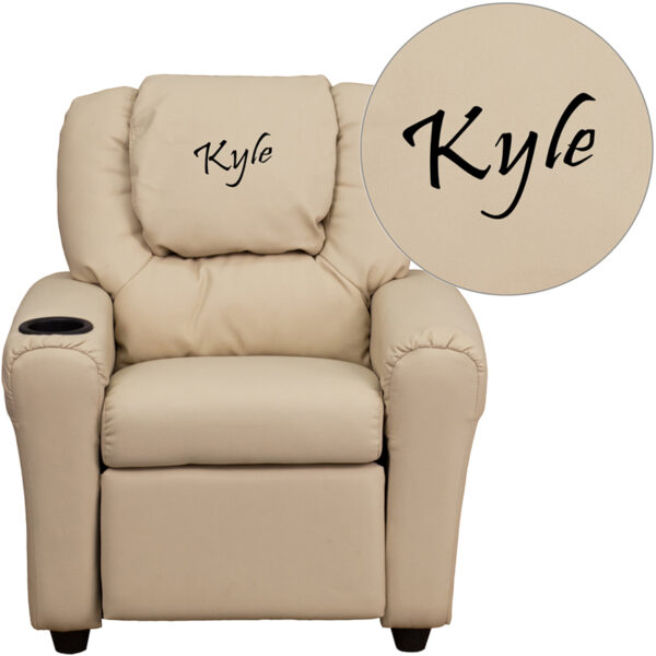 Wholesale Personalized Beige Vinyl Kids Recliner with Cup Holder and Headrest