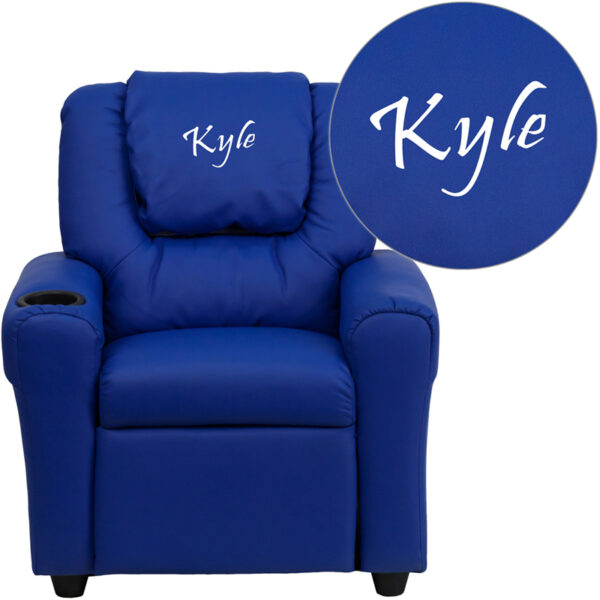 Wholesale Personalized Blue Vinyl Kids Recliner with Cup Holder and Headrest