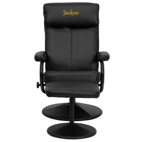 Wholesale Personalized Contemporary Multi-Position Headrest Recliner and Ottoman with Wrapped Base in Black Leather
