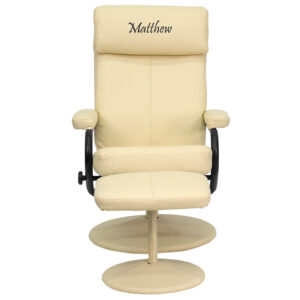 Wholesale Personalized Contemporary Multi-Position Headrest Recliner and Ottoman with Wrapped Base in Cream Leather