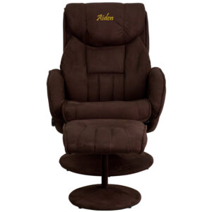 Wholesale Personalized Contemporary Multi-Position Recliner and Ottoman with Circular Wrapped Base in Brown Microfiber