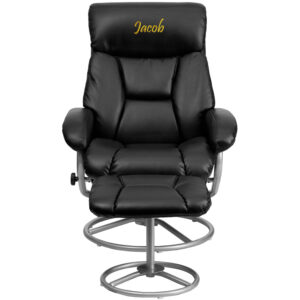 Wholesale Personalized Contemporary Multi-Position Recliner and Ottoman with Metal Base in Black Leather