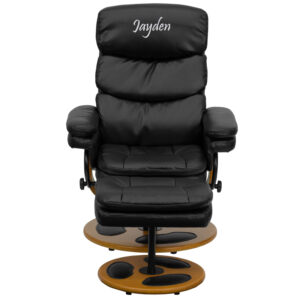 Wholesale Personalized Contemporary Multi-Position Recliner and Ottoman with Wood Base in Black Leather