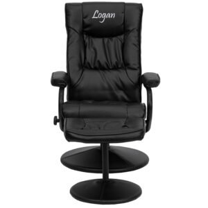 Wholesale Personalized Contemporary Multi-Position Recliner and Ottoman with Wrapped Base in Black Leather