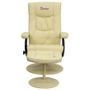 Wholesale Personalized Contemporary Multi-Position Recliner and Ottoman with Wrapped Base in Cream Leather