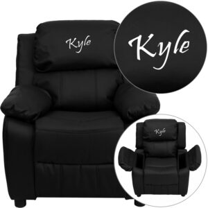 Wholesale Personalized Deluxe Padded Black Leather Kids Recliner with Storage Arms