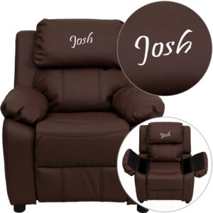 Wholesale Personalized Deluxe Padded Brown Leather Kids Recliner with Storage Arms