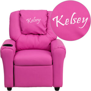 Wholesale Personalized Hot Pink Vinyl Kids Recliner with Cup Holder and Headrest