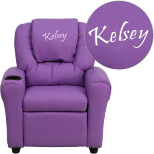 Wholesale Personalized Lavender Vinyl Kids Recliner with Cup Holder and Headrest