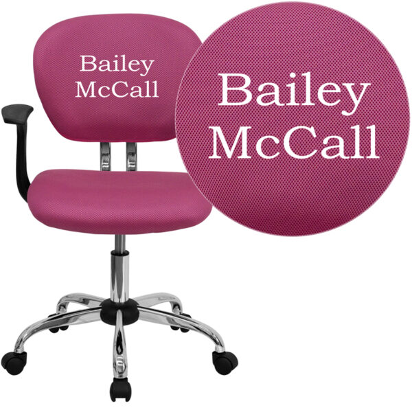 Wholesale Personalized Mid-Back Pink Mesh Swivel Task Office Chair with Chrome Base and Arms