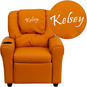 Wholesale Personalized Orange Vinyl Kids Recliner with Cup Holder and Headrest